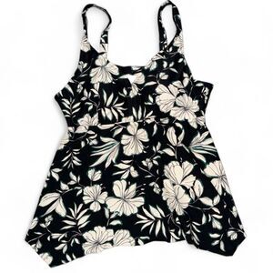 Kona‎ Sol Black White Floral Tankini Swim Top Plus Size 18W